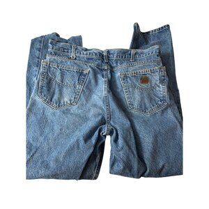 Vintage Carhardtt 38x32 Blue Denim Jeans With Distressed Knees & Classic 5-Pocke